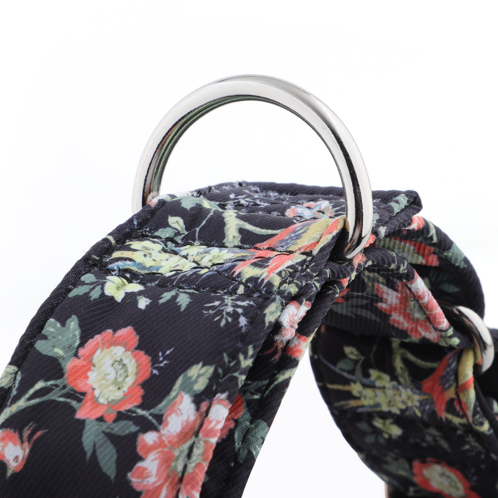 Black Floral Martingale Collar for Sighthounds - Padded