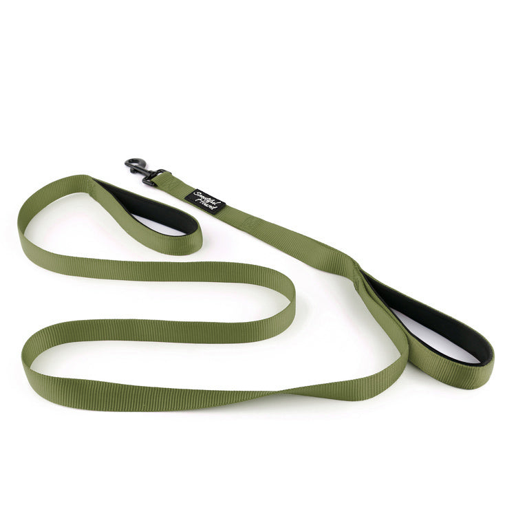 olive green lead with second handle for close control