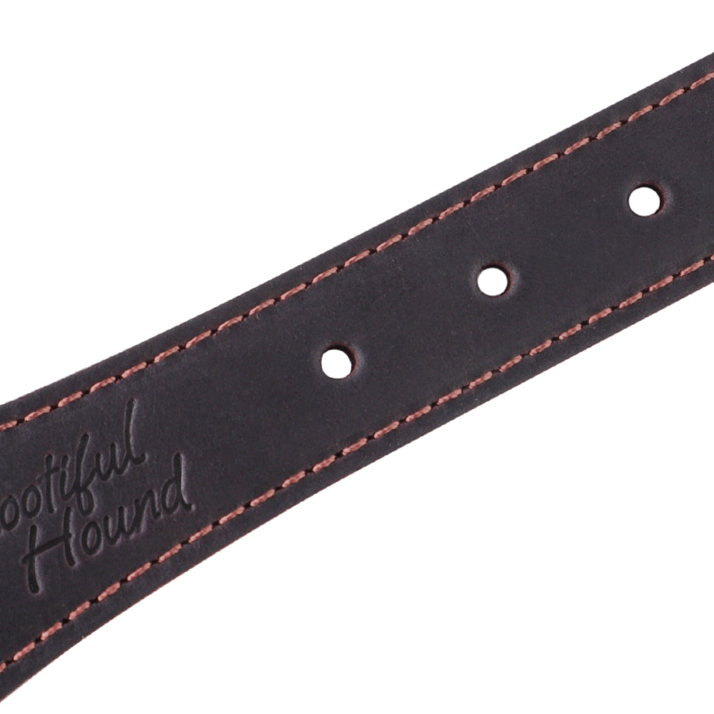 brown leather fishtail collar showing the finishing