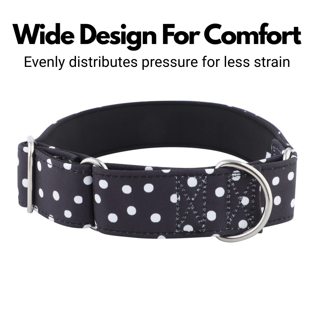 Black & White Polka Dot Martingale Collar for Sighthounds - Padded