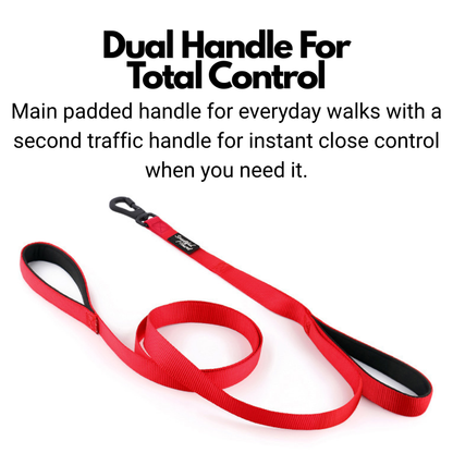 Secure Double Handle Dog Lead - Two Padded Handles & Carabiner Locking Clip