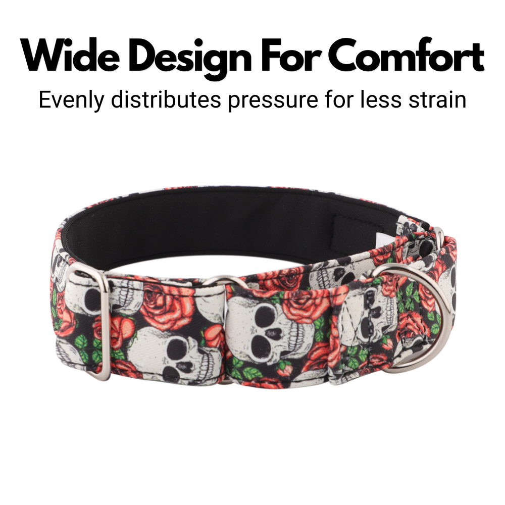 Skulls & Roses Martingale Collar for Sighthounds - Padded