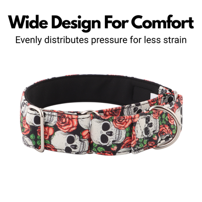 Skulls & Roses Martingale Collar for Sighthounds - Padded