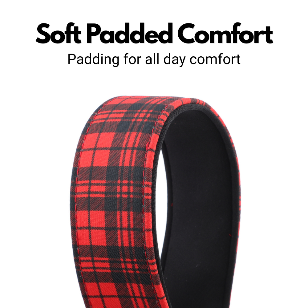 Red Tartan Check Martingale Collar for Sighthounds - Padded