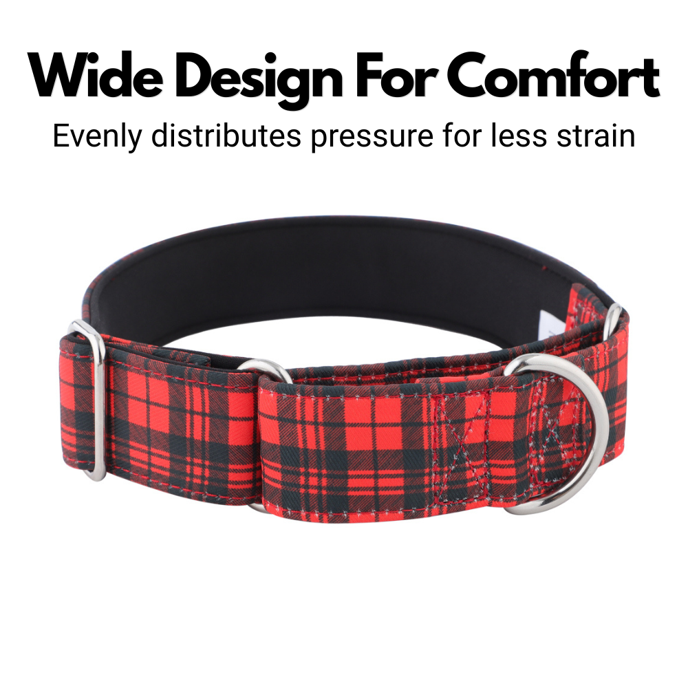 Red Tartan Check Martingale Collar for Sighthounds - Padded