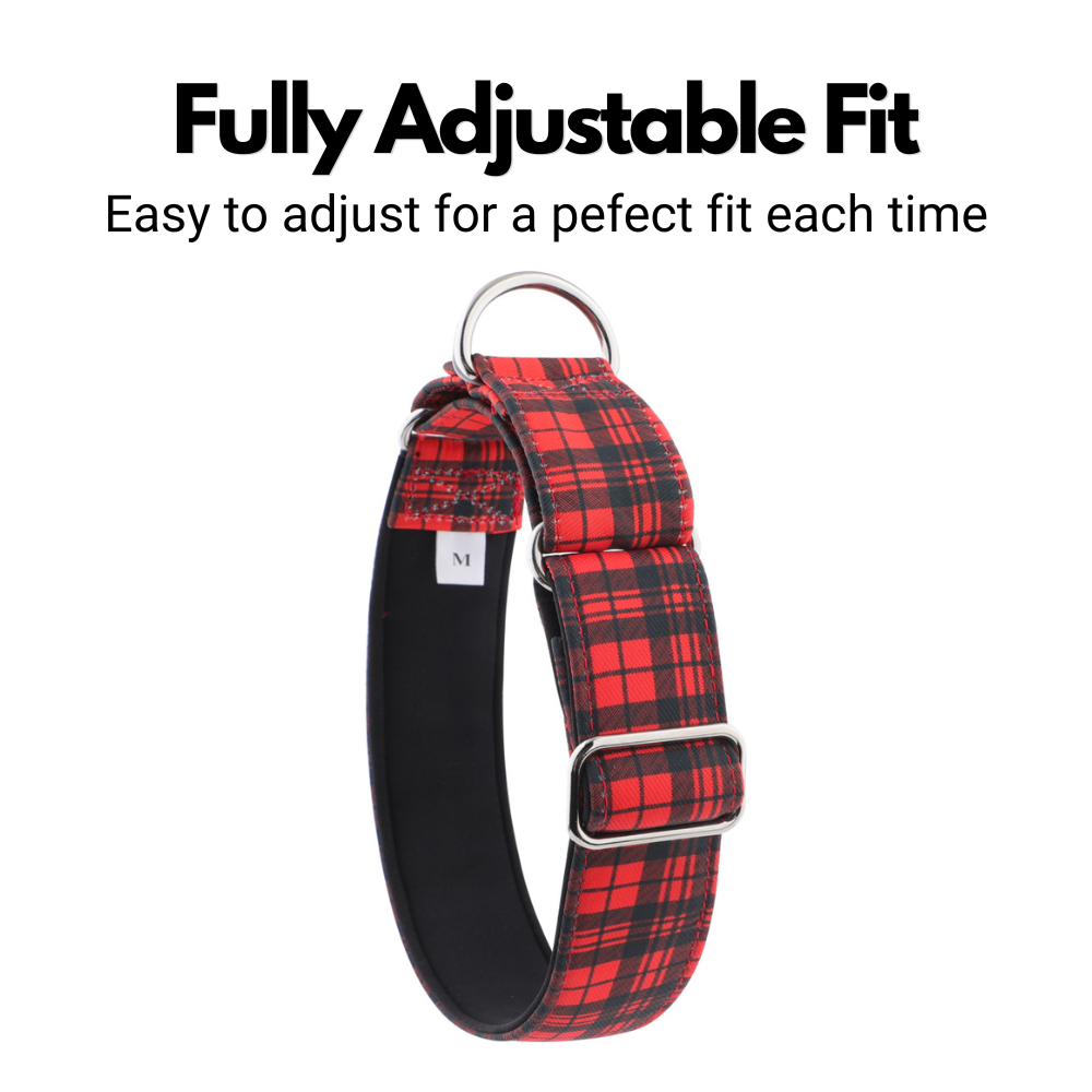Red Tartan Check Martingale Collar for Sighthounds - Padded