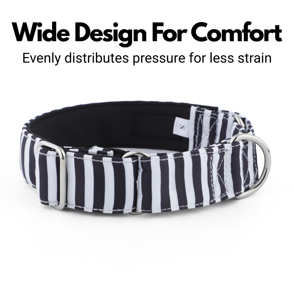 White & Black Striped Martingale Collar for Sighthounds - Padded