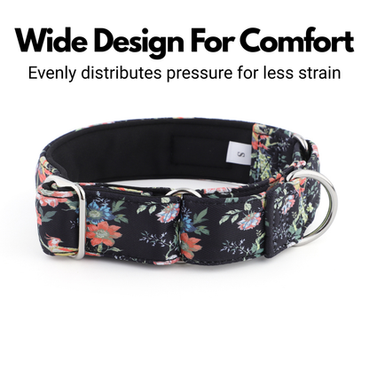 Black Floral Martingale Collar for Sighthounds - Padded