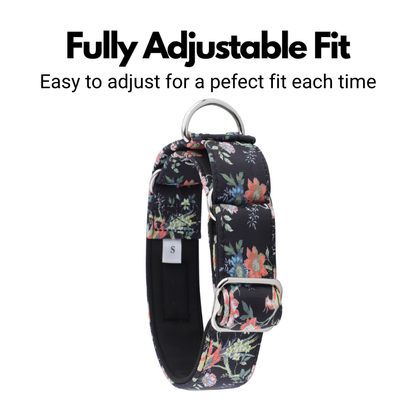 Black Floral Martingale Collar for Sighthounds - Padded
