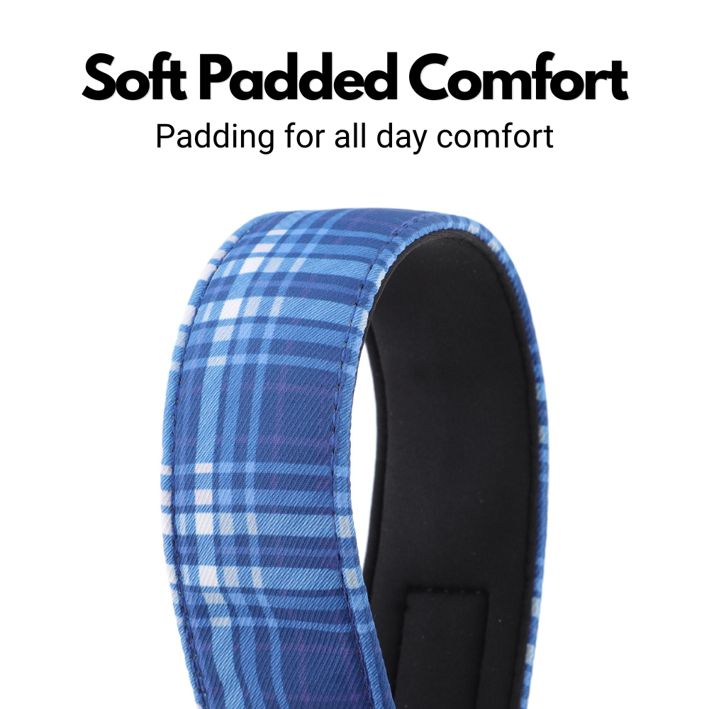 Blue Tartan Check Martingale Collar for Sighthounds - Padded
