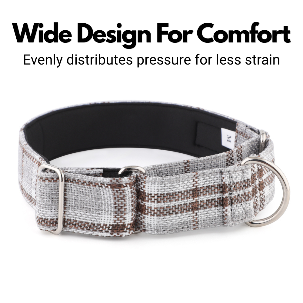 Grey Plaid Check Martingale Collar for Sighthounds - Padded