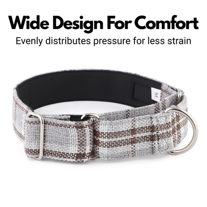 Grey Plaid Check Martingale Collar for Sighthounds - Padded