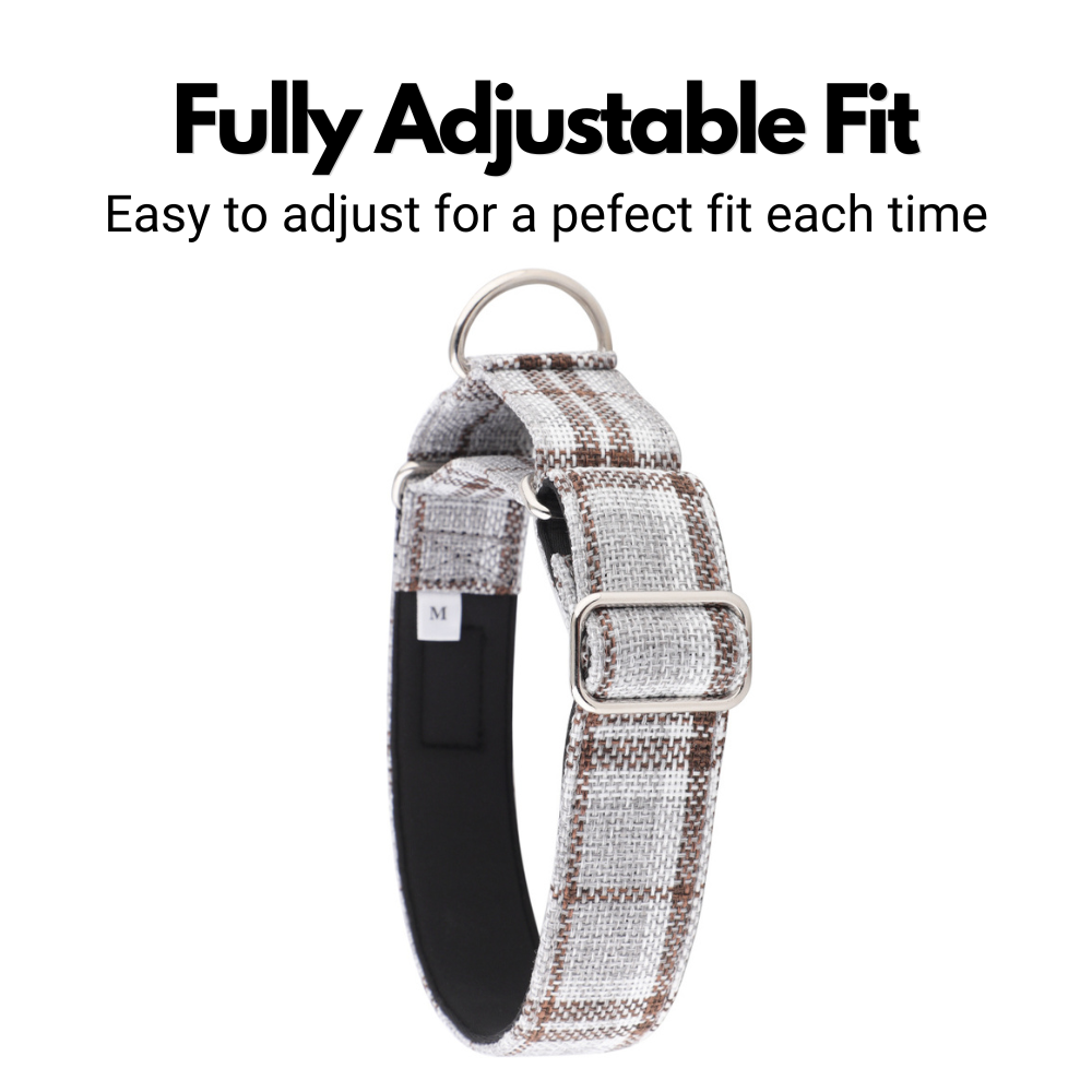 Grey Plaid Check Martingale Collar for Sighthounds - Padded