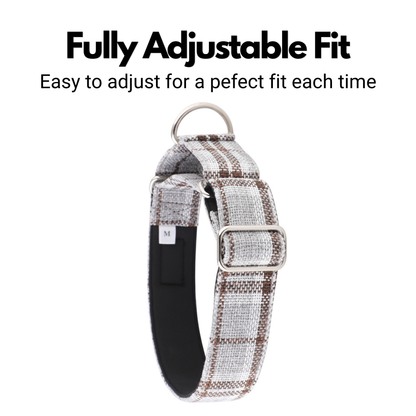 Grey Plaid Check Martingale Collar for Sighthounds - Padded