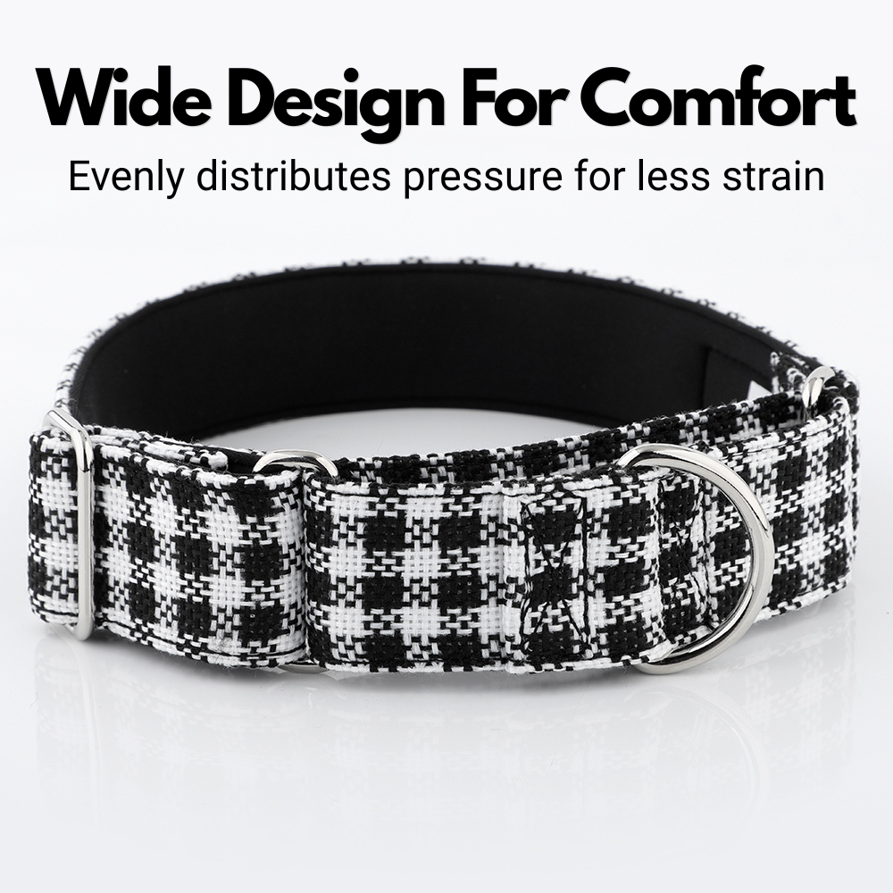White & Black Houndstooth Martingale Collar for Sighthounds - Padded