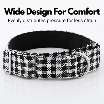 White & Black Houndstooth Martingale Collar for Sighthounds - Padded