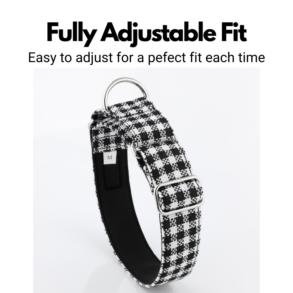 White & Black Houndstooth Martingale Collar for Sighthounds - Padded