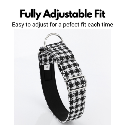 White & Black Houndstooth Martingale Collar for Sighthounds - Padded