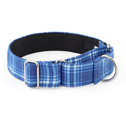 Blue Tartan Check Martingale Collar for Sighthounds - Padded
