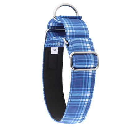 Blue Tartan Check Martingale Collar for Sighthounds - Padded