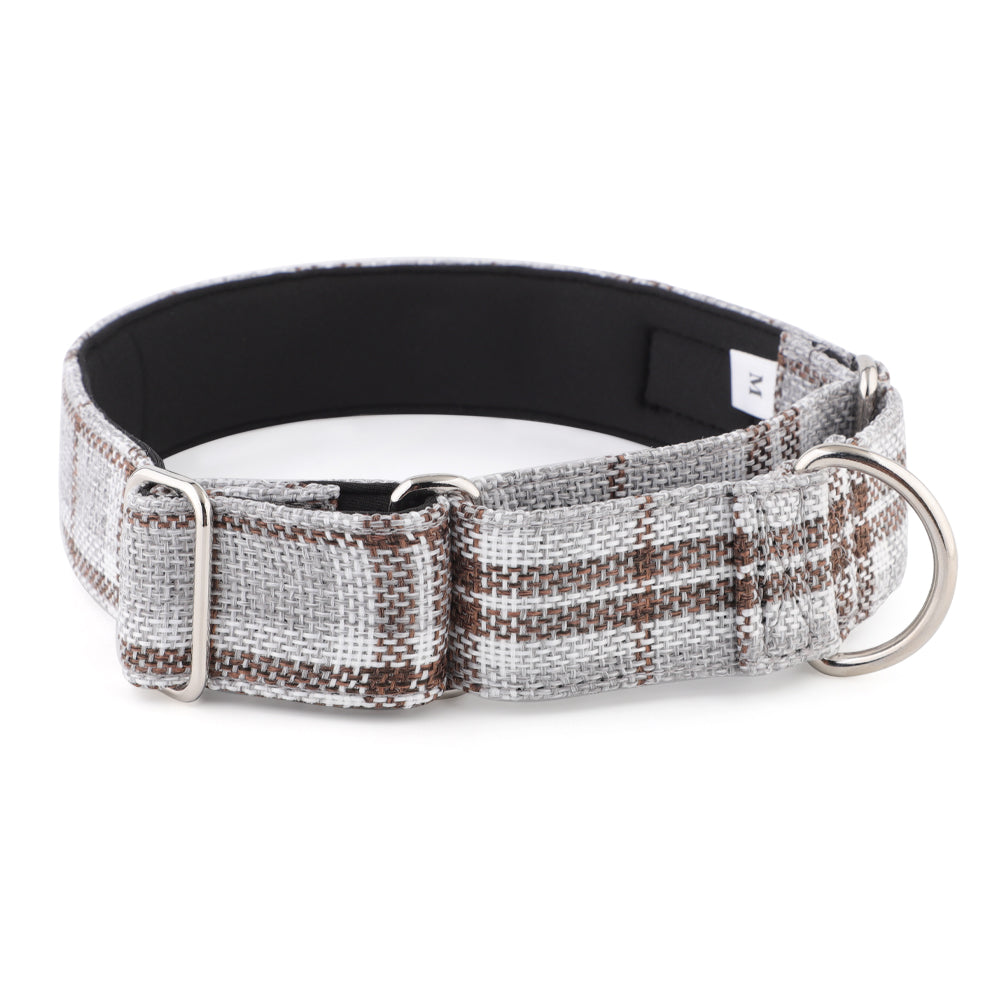 Grey Plaid Check Martingale Collar for Sighthounds - Padded