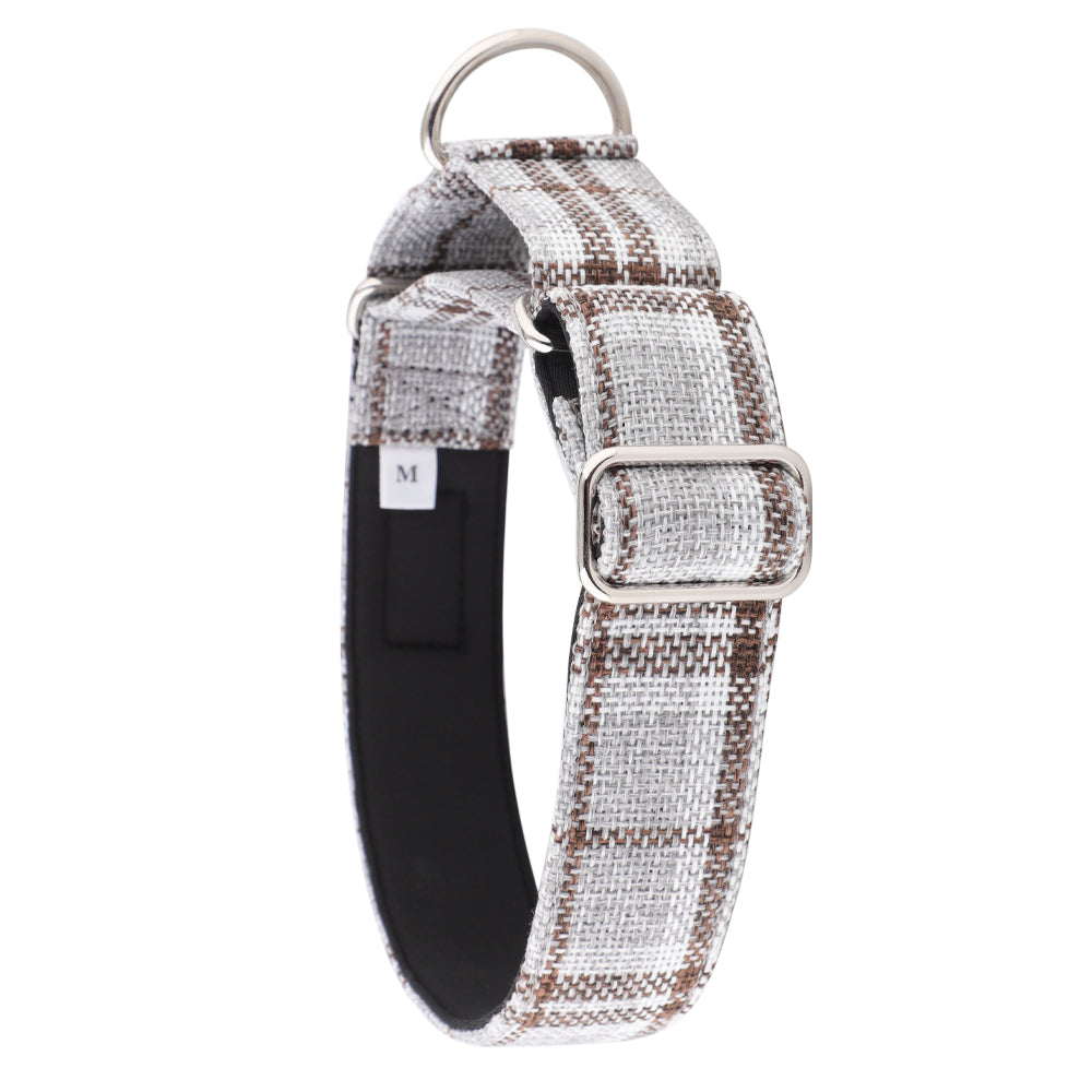Grey Plaid Check Martingale Collar for Sighthounds - Padded