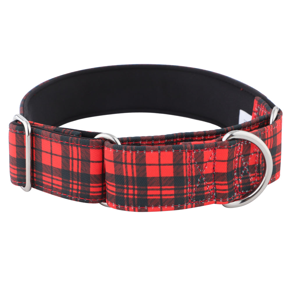 Red Tartan Check Martingale Collar for Sighthounds - Padded