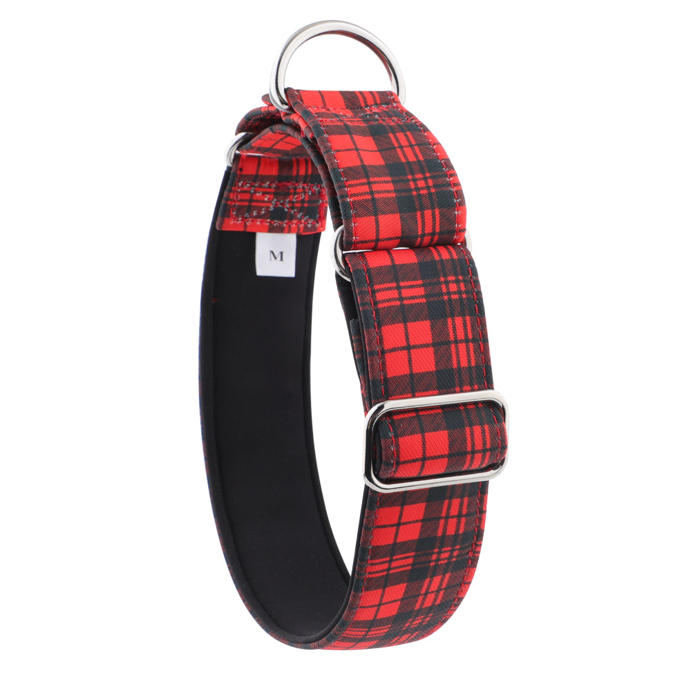 Red Tartan Check Martingale Collar for Sighthounds - Padded
