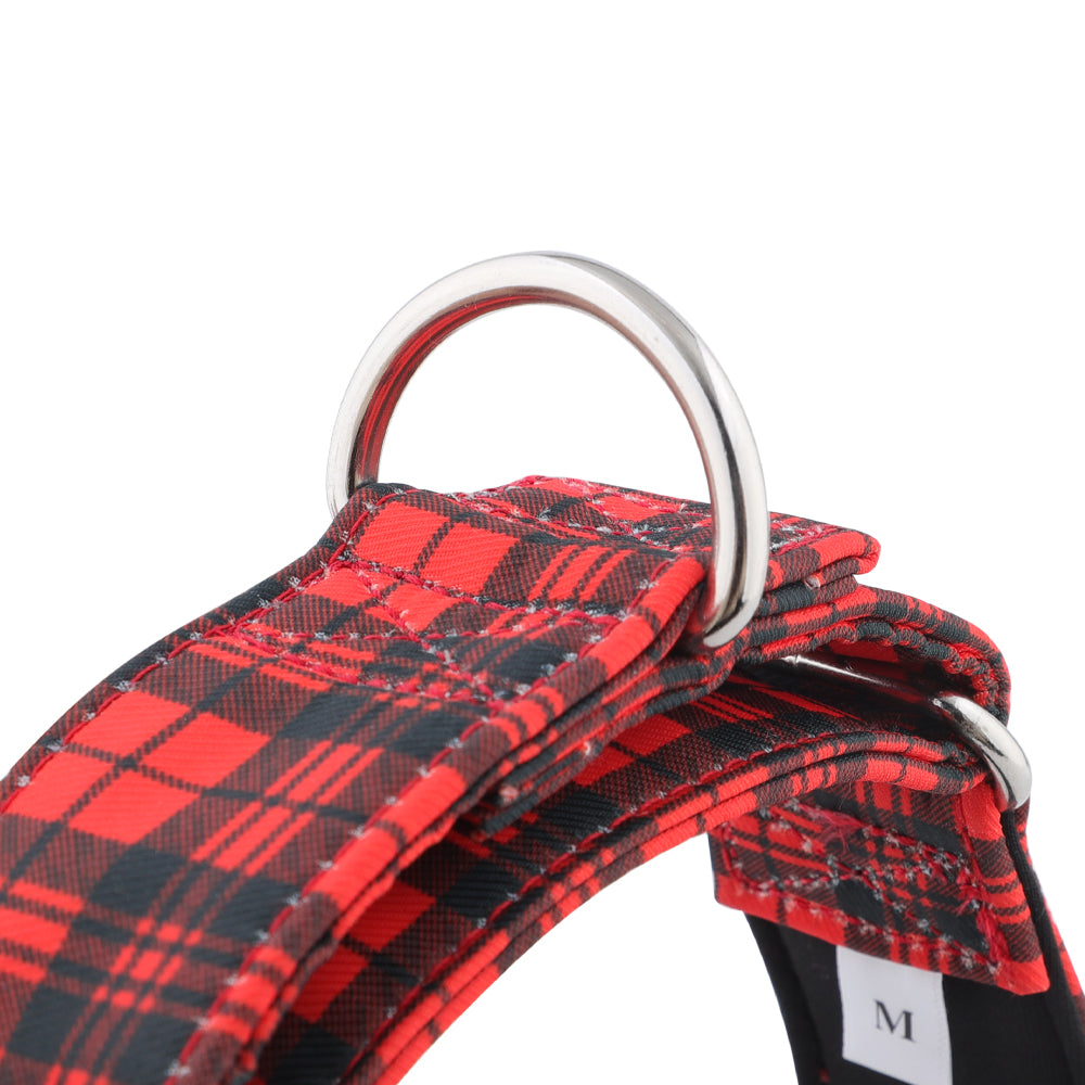Red Tartan Check Martingale Collar for Sighthounds - Padded
