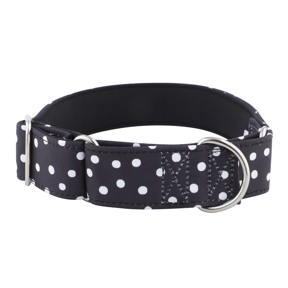 Black & White Polka Dot Martingale Collar for Sighthounds - Padded