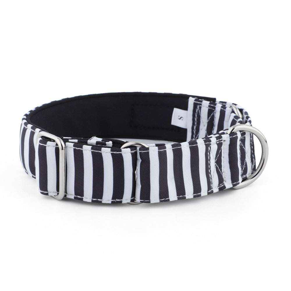 White & Black Striped Martingale Collar for Sighthounds - Padded