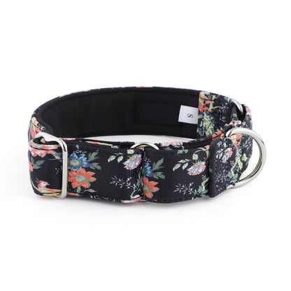 Black Floral Martingale Collar for Sighthounds - Padded