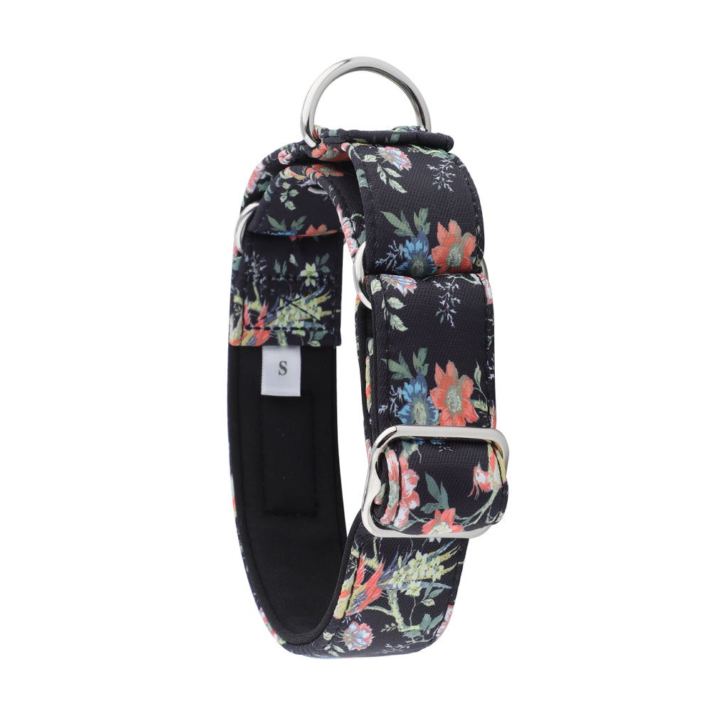 Black Floral Martingale Collar for Sighthounds - Padded