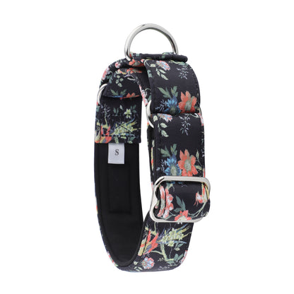 Black Floral Martingale Collar for Sighthounds - Padded