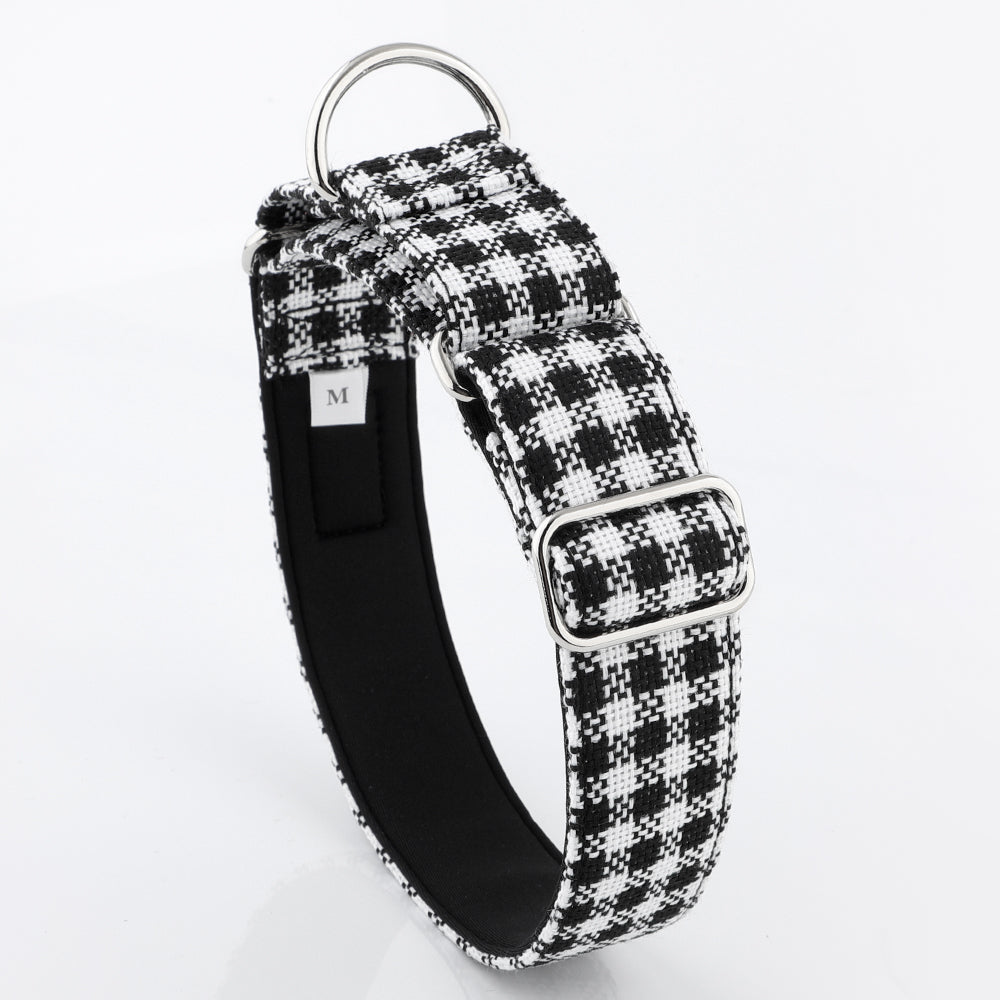 White & Black Houndstooth Martingale Collar for Sighthounds - Padded