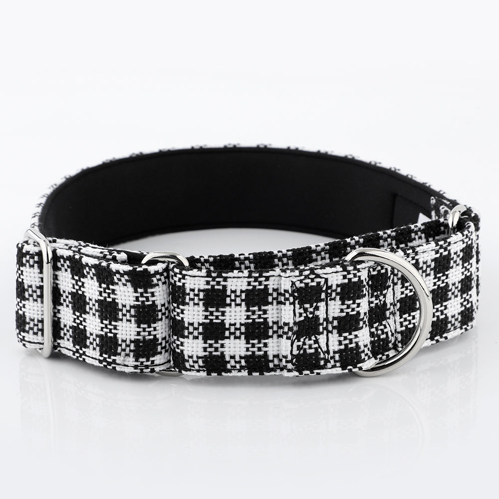 White & Black Houndstooth Martingale Collar for Sighthounds - Padded