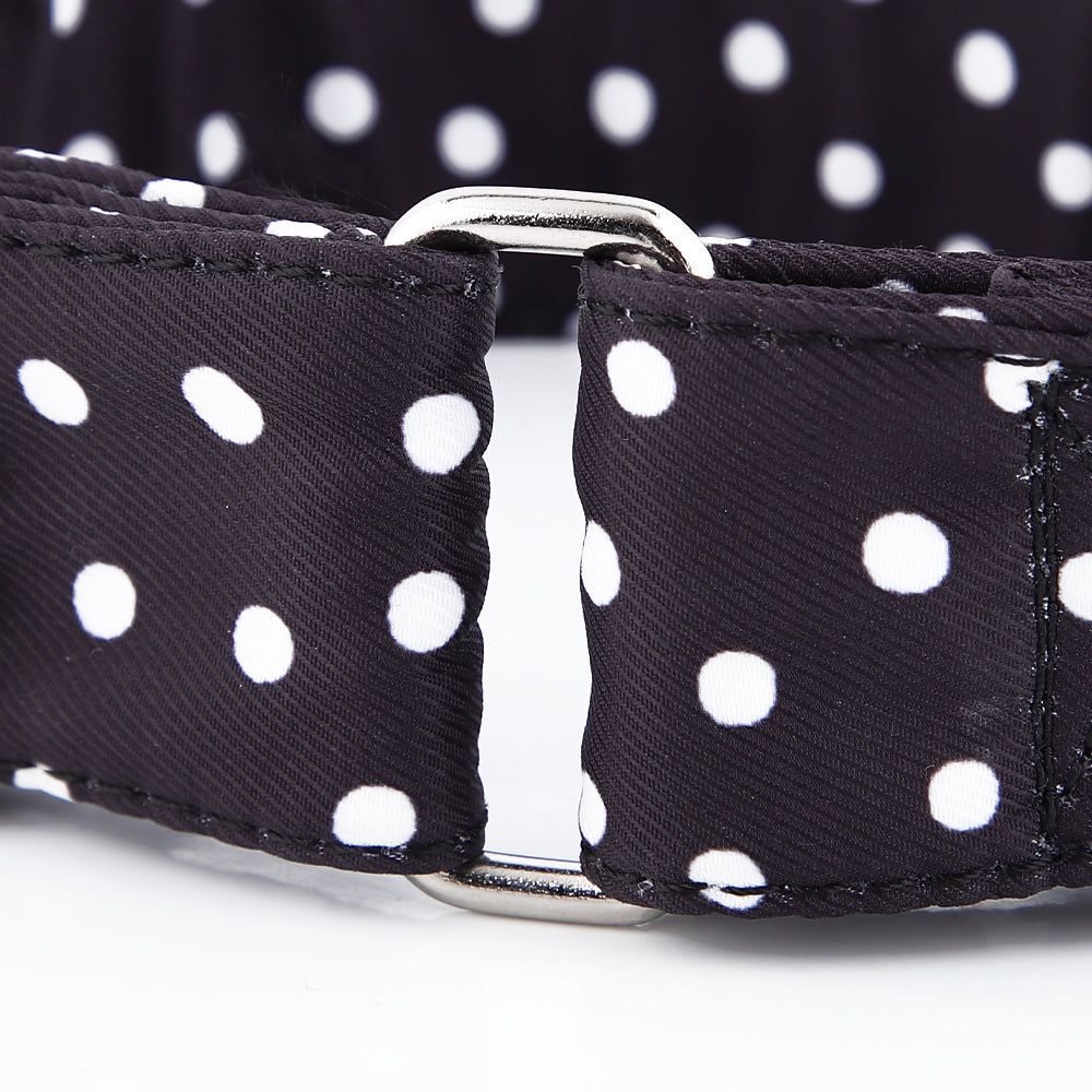 martingale collar black with white polka dot clasp