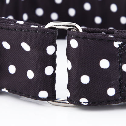 martingale collar black with white polka dot clasp