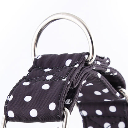 martingale collar black with white polka dot ring