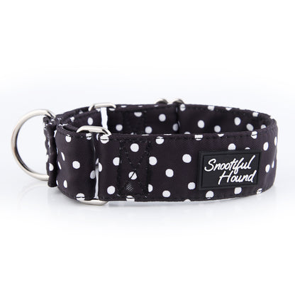 martingale collar black with white polka dot side