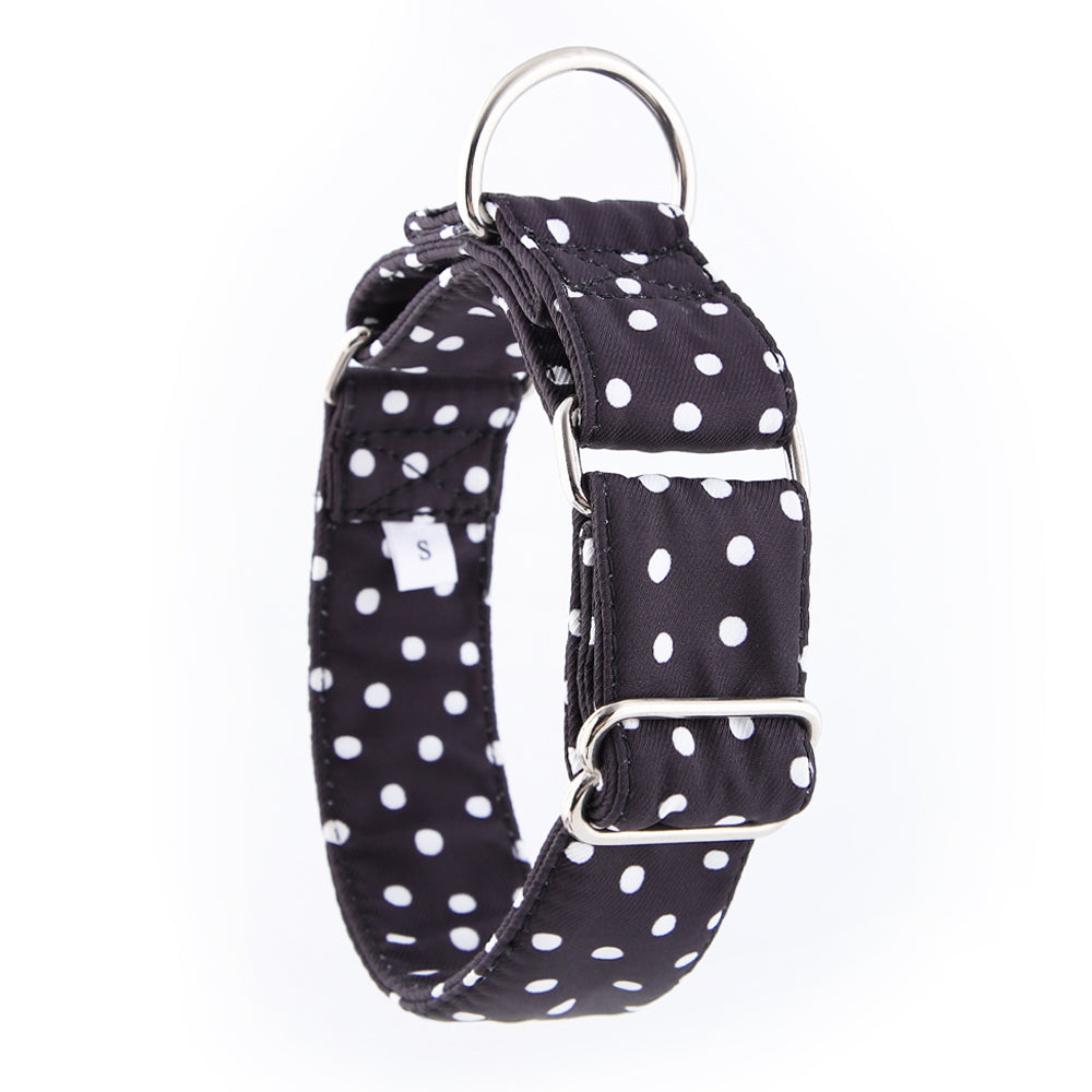 martingale collar black with white polka dot vertical