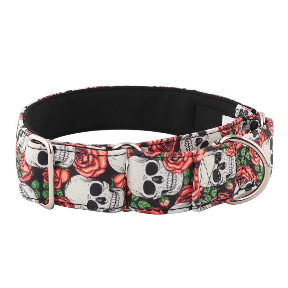 Skulls & Roses Martingale Collar for Sighthounds - Padded