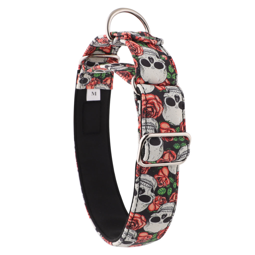 Skulls & Roses Martingale Collar for Sighthounds - Padded