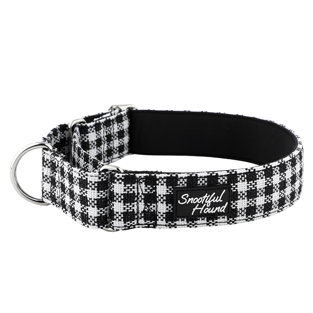 White & Black Houndstooth Martingale Collar for Sighthounds - Padded