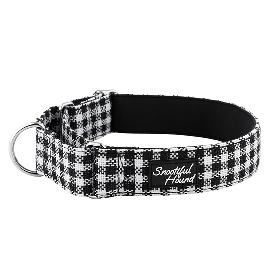 White & Black Houndstooth Martingale Collar for Sighthounds - Padded